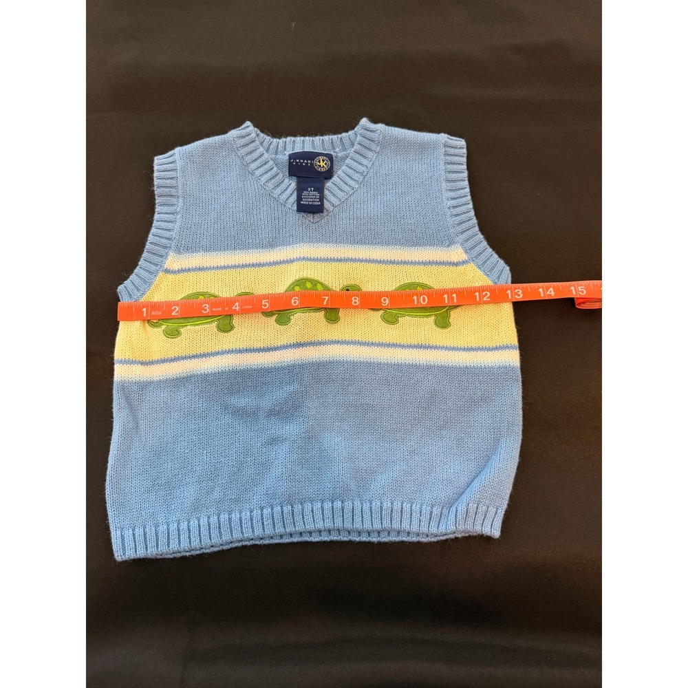 J Khaki Kids Blue Turtle Knit Sweater Vest V-Neck Ramie‎ Cotton Blend 2T - Picture 3 of 7
